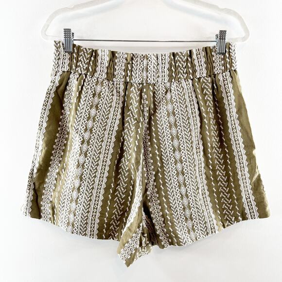 House of Harlow Linen High Rise Embroidered Boho Shorts Green Medium - Picture 4 of 7